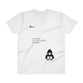 You can hack the world - V-Neck T-Shirt (black text)